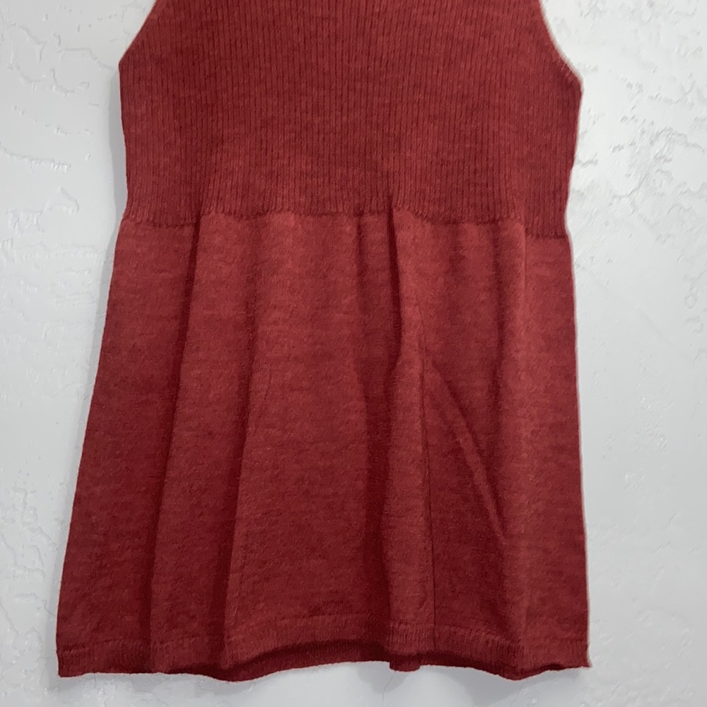 Eileen Fisher Wool Sleeveless Top Blouse Babydoll Tank Rusty Red Sz Medium - Picture 4 of 6